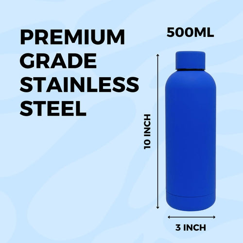 SuperGeneriX 500ml Matte Finish Stainless Steel Water Bottle | Vacuum Insulated Travel Bottle | 12 hrs Hot & 18 hrs Cold | Smooth Rubber Finish Water Bottle (Dark Blue)