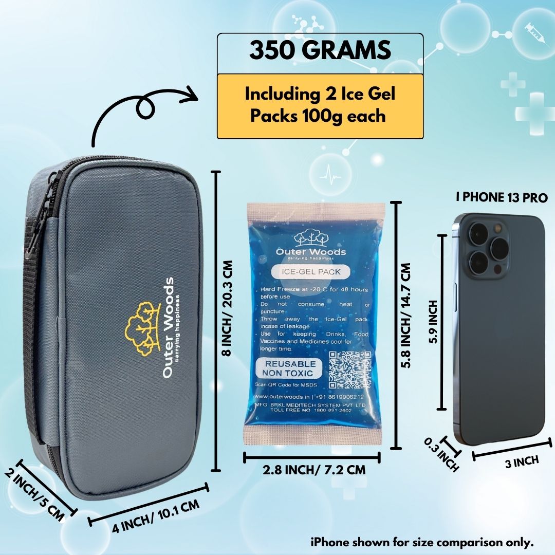 Outer Woods Insulin Cooling Travel Pouch with Two Ice Gel Packs, Cold Pack for Insulin, Insulin Carrier Bag, Keeps Insulin Safe and Cool for 6 to 8 Hours