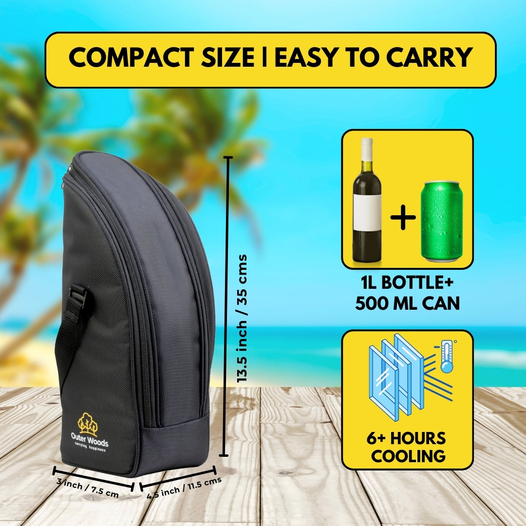 Outer Woods Insulated 1.5 Bottle Cooler Bag, with 2 Units of Ice Gel Pack, for Wine, Beer, Whisky, and All Kinds of Bottles