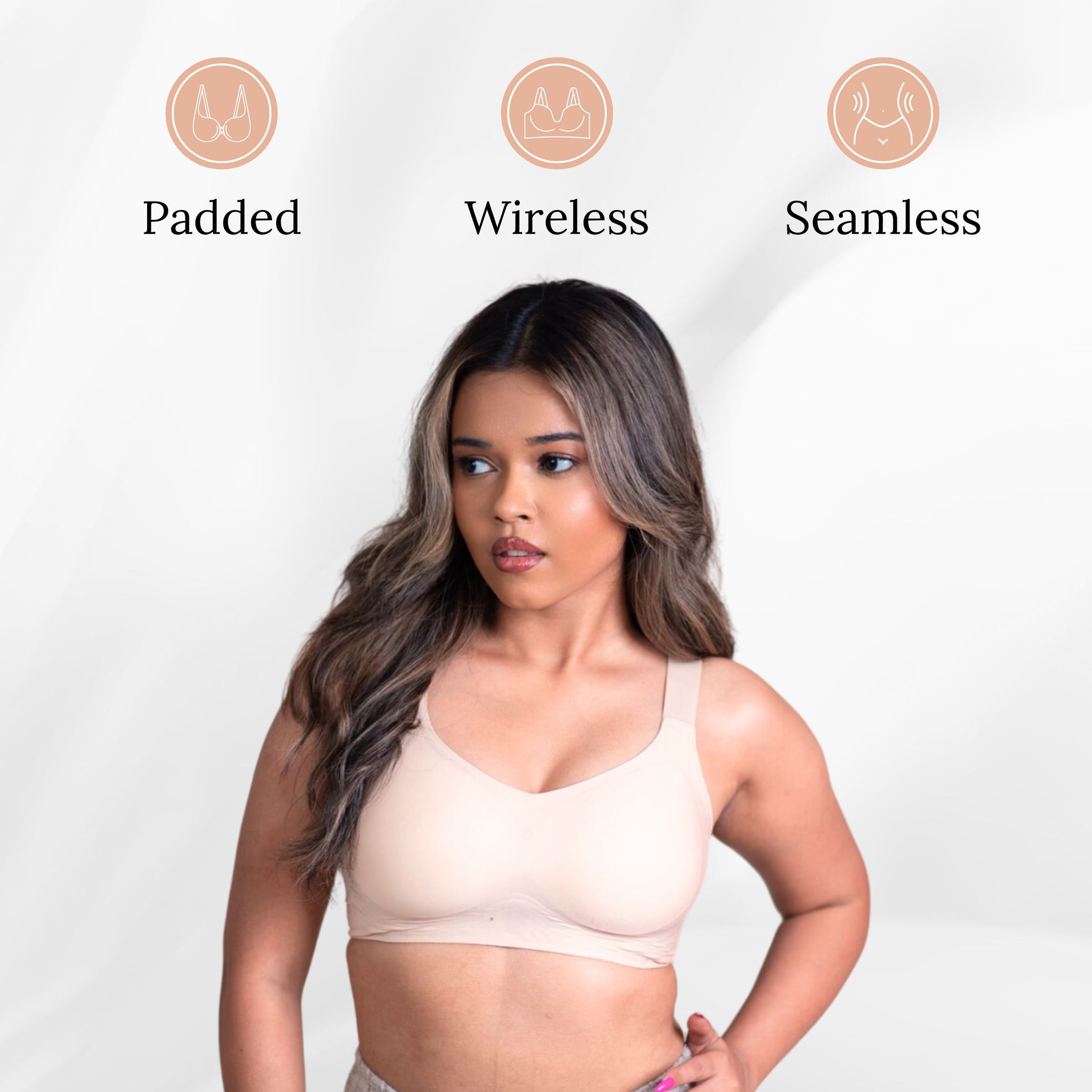 Seamless Padded Support Bra for Women Nylon & Spandex, Thick & Adjustable Straps, Back Hook Closure