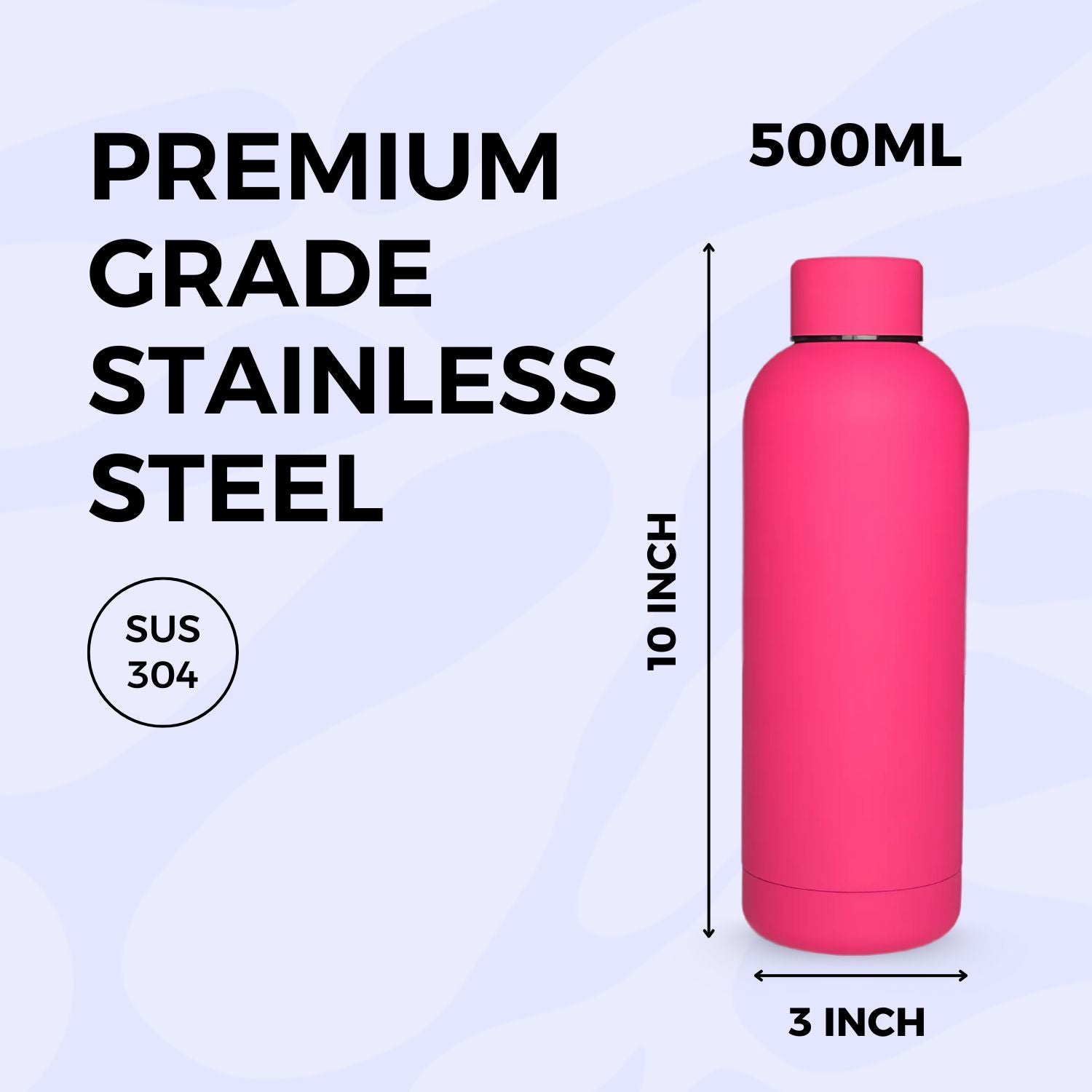 SuperGeneriX 17oz Matte Finish Stainless Steel Water Bottle | Vacuum Insulated Travel Bottle |12 hrs Hot & 18 hrs Cold| Smooth Rubber Finish Water Bottle (Black)