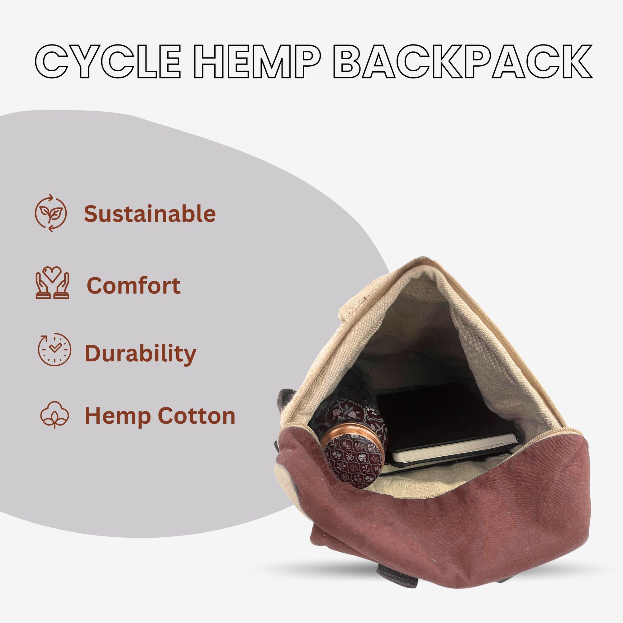 TruHemp Handcrafted Hemp Backpack– Spacious & Durable Backpack with Cotton Lining, Ideal for Everyday Use, Travel, and Work