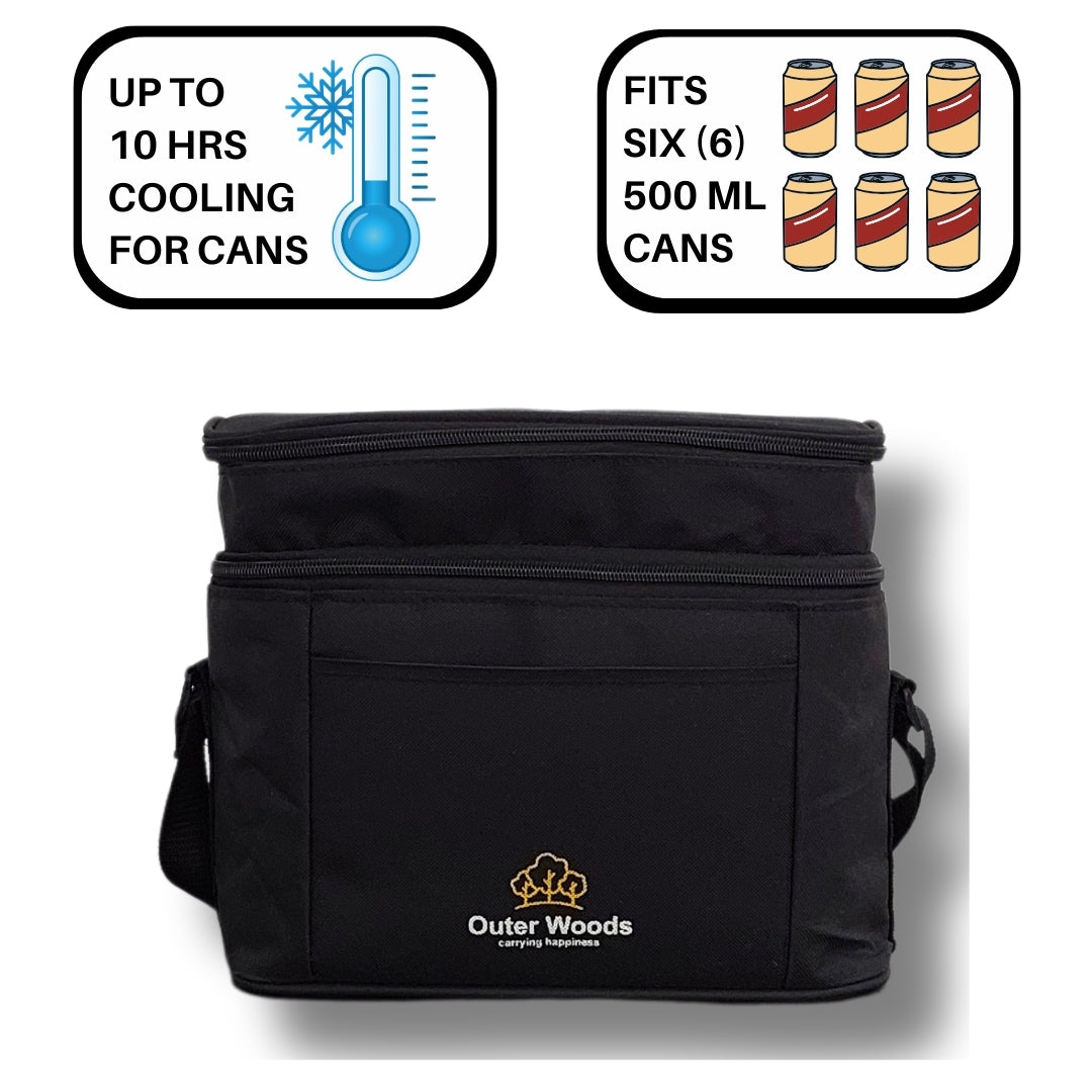 Outer Woods Insulated 6 Can Cooler Bag Dual Compartment, Fits 6 x 500ml Beer Cans & Snacks, Keeps Beer Cans Cool for up to 10 Hours, Ideal for Carrying Food, Beer, Soda, Juice and Milk