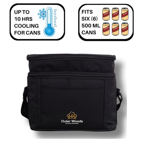 Outer Woods Insulated 6 Can Cooler Bag Dual Compartment, Fits 6 x 500ml Beer Cans & Snacks, Keeps Beer Cans Cool for up to 10 Hours, Ideal for Carrying Food, Beer, Soda, Juice and Milk