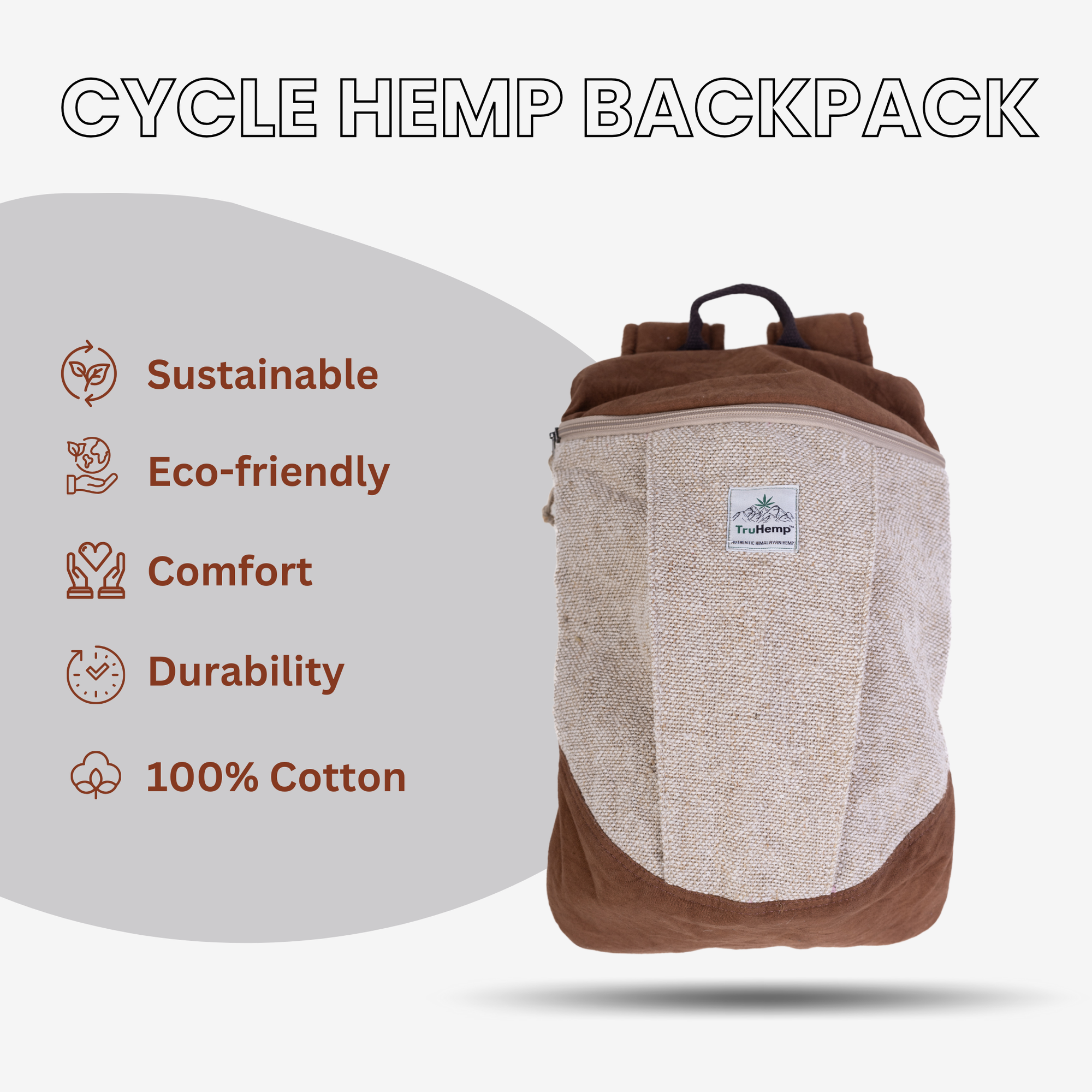 TruHemp Handcrafted Hemp Backpack– Spacious & Durable Backpack with Cotton Lining, Ideal for Everyday Use, Travel, and Work