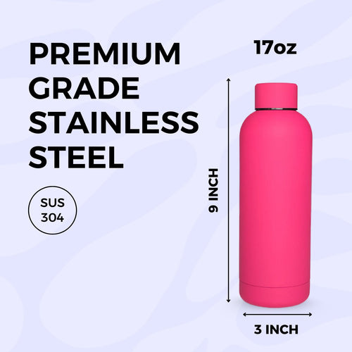 SuperGeneriX 17oz Matte Finish Stainless Steel Water Bottle | Vacuum Insulated Travel Bottle |12 hrs Hot & 18 hrs Cold| Smooth Rubber Finish Water Bottle (Black)