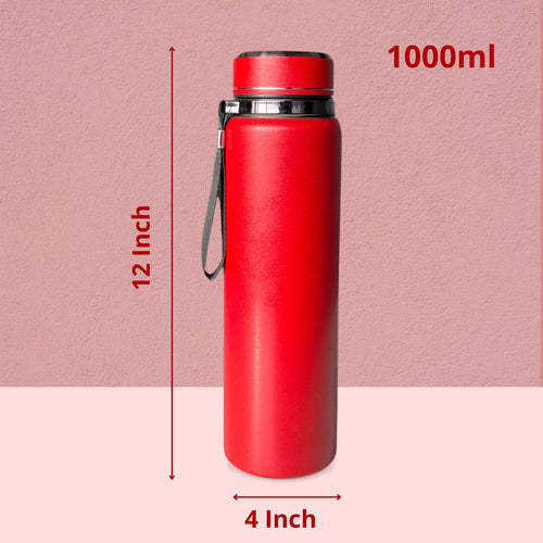 SuperGeneriX Stainless Steel Water Bottle with Carry Rope | Leak Proof Insulated Thermosteel Water Bottle, Matte Finish Drinking Bottle for Office, Gym & Travel (1, Red, 1000 ml)