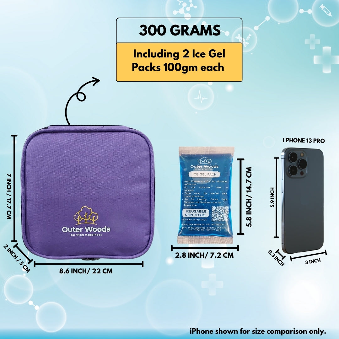 Outer Woods Nylon Insulin Cooling Travel Bag with Two Ice Gel Packs, Keeps Insulin Cool and Safe for 6 to 8 Hours, Insulin Cooler Travel Pouch