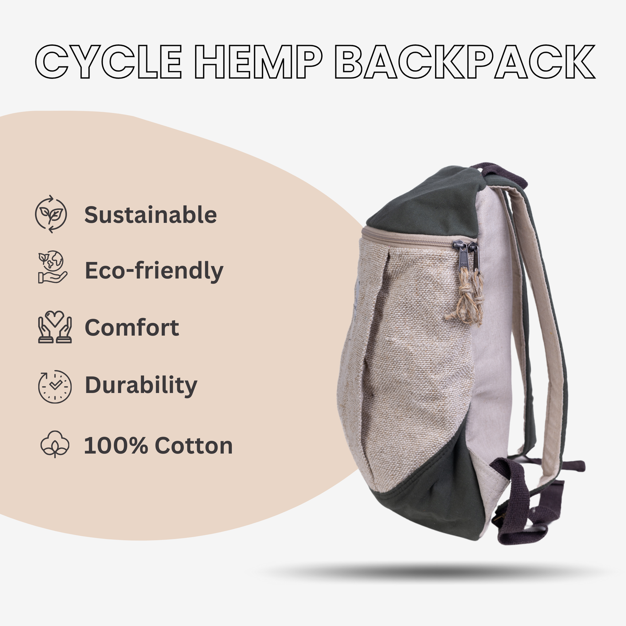 TruHemp Handcrafted Hemp Backpack– Spacious & Durable Backpack with Cotton Lining, Ideal for Everyday Use, Travel, and Work
