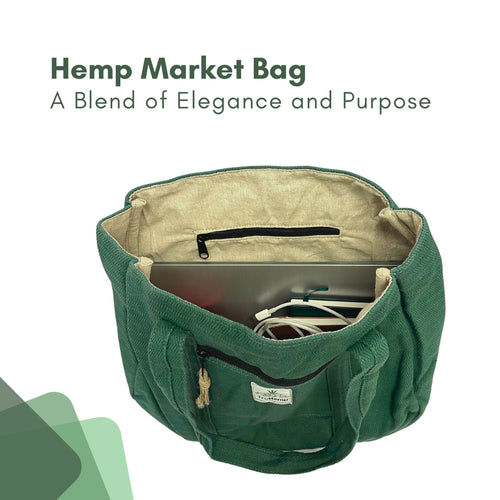 TruHemp Himalayan Hemp Tote Bag– Spacious Shopping Tote with Dual Zippered Compartments, Durable Market Bag with Cotton Lining, 10L Capacity