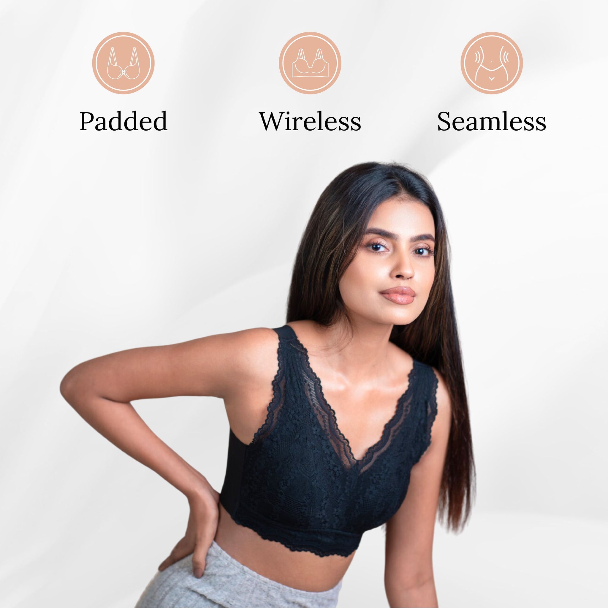 Women's Lace Bra Bralette Everyday Comfort Padded Bra for Women Non-Adjustable Strap with Back Hook Closure