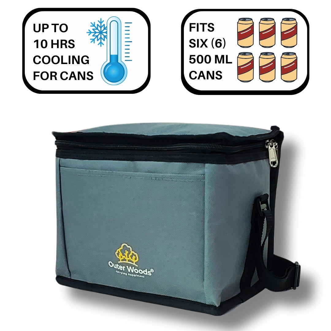 Outer Woods Insulated 6 Can Cooler Bag, Fits 6 x 500ml Beer Cans, Keep Cans Cool for up to 10 Hrs, with 2 Units of Ice Gel Packs
