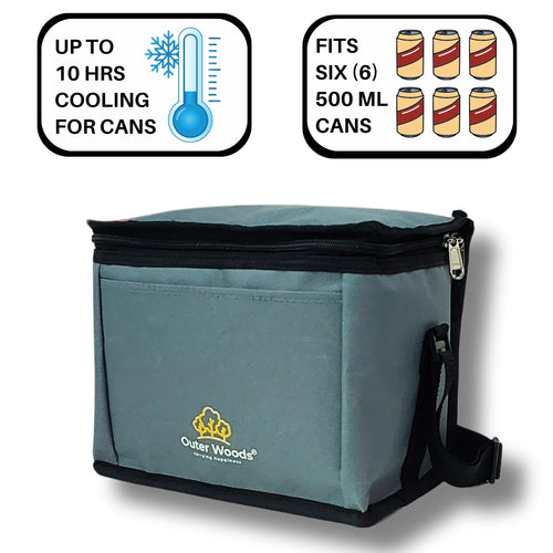 Outer Woods Insulated 6 Can Cooler Bag, Fits 6 x 500ml Beer Cans, Keep Cans Cool for up to 10 Hrs, with 2 Units of Ice Gel Packs