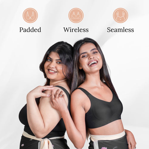 Seamless Padded Support Bra for Women Nylon & Spandex, Thick & Adjustable Straps, Back Hook Closure