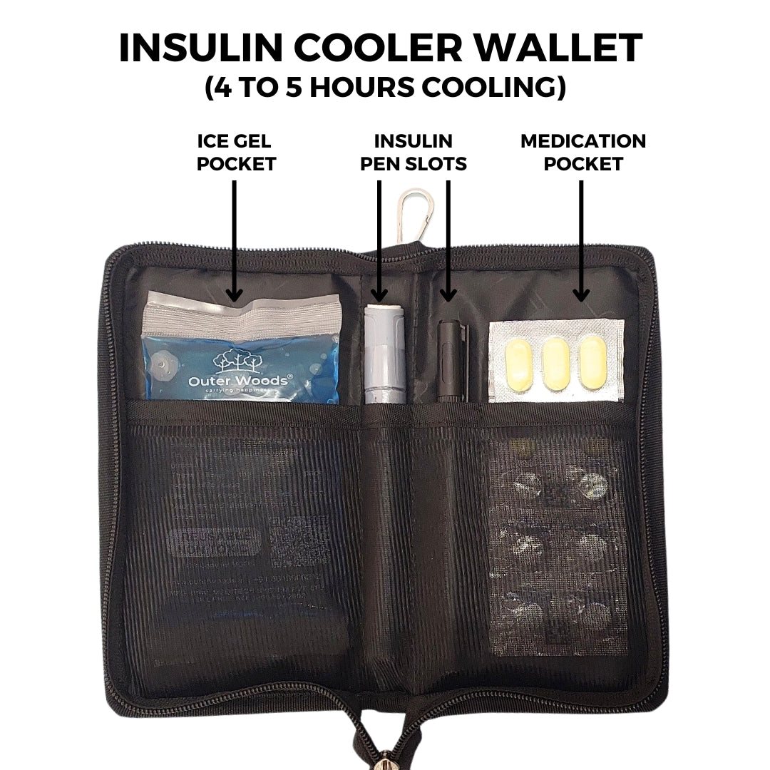 Outer Woods Nylon Insulin Cooling Wallet, Includes Two Ice Gel Packs, Black, Insulin Travel Pouch, Insulin Cooling Case