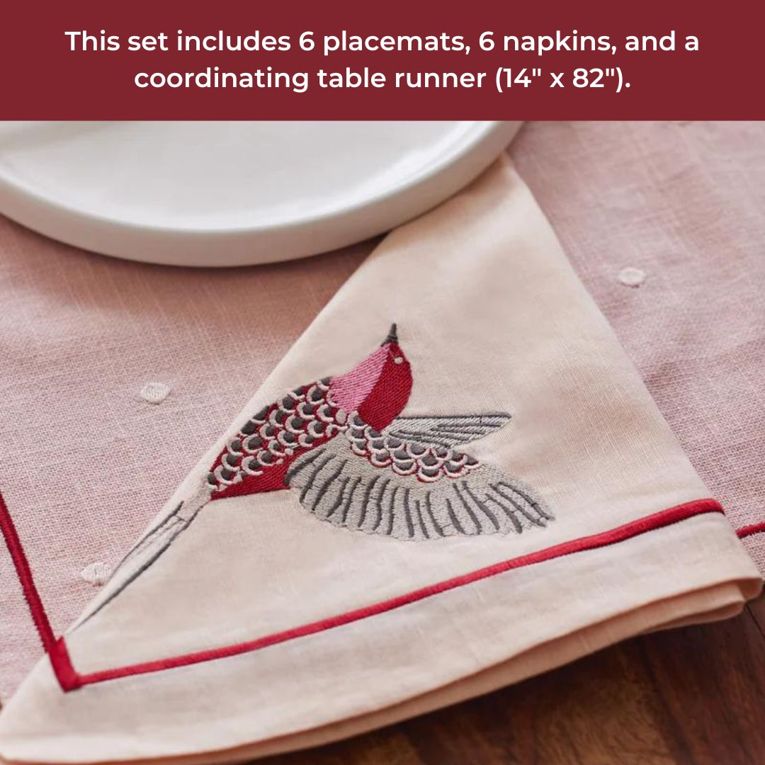 Holy Grail Homes 100% Cotton Table Linen Set of 6 Placemats, 6 Napkins, 1 Table Runner, for Decoration, Holiday Party, Wedding & Dining French Inspired Table Linen Set for Kitchen