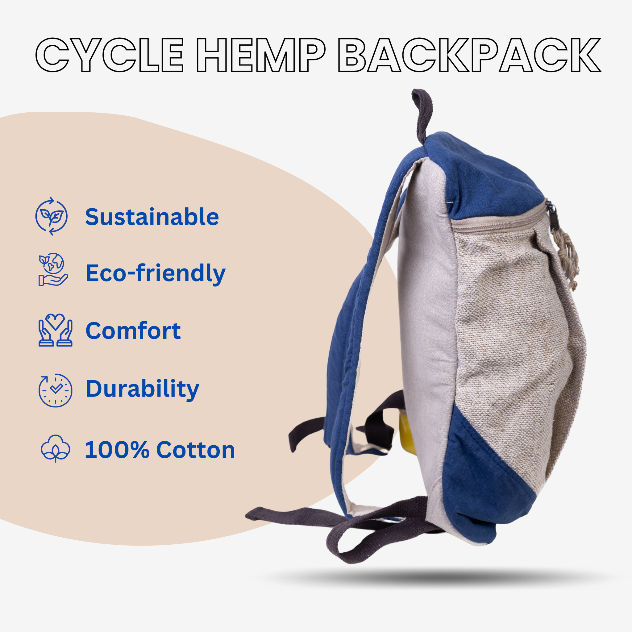 TruHemp Handcrafted Hemp Backpack– Spacious & Durable Backpack with Cotton Lining, Ideal for Everyday Use, Travel, and Work