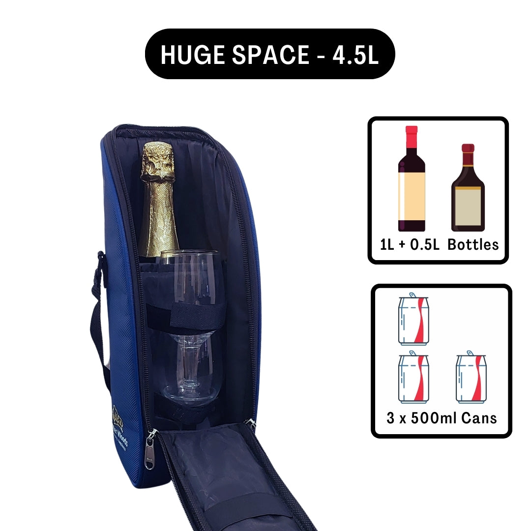 Outer Woods Insulated 1.5 Bottle Cooler Bag, with 2 Units of Ice Gel Pack, for Wine, Beer, Whisky, and All Kinds of Bottles