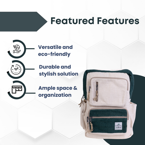 TruHemp Handmade Multi-Pocket Hemp Backpack– Durable & Spacious Backpack with Zippered Compartments, Adjustable Straps for Travel, and Outdoor Activities