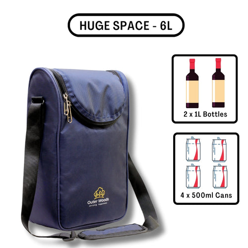 Outer Woods Nylon Insulated 2 Bottle Bag, 360° Insulation and Portable Padded Protection for Glass Bottles, Ideal for Carrying Wine, Beer, Whisky, Vodka, Soda, Juice, Milk and Water