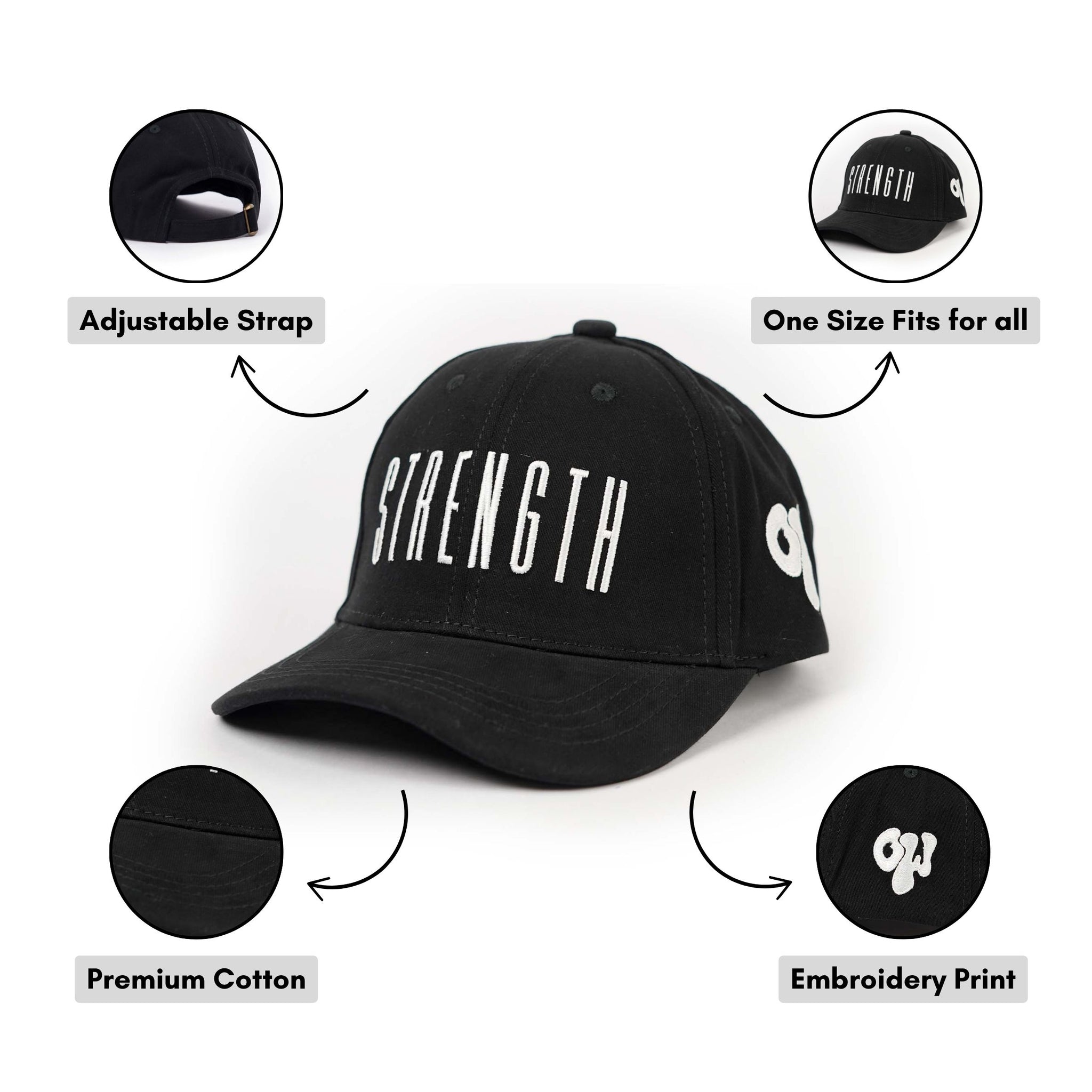 One Word Men Cotton Baseball Cap Lightweight Adjustable Hat for Golf, Running, Outdoor Activities, Work (Grey & Black)
