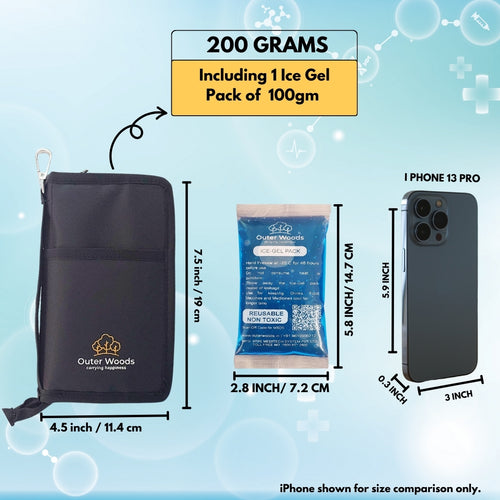 Outer Woods Nylon Insulin Cooling Wallet, Includes Two Ice Gel Packs, Black, Insulin Travel Pouch, Insulin Cooling Case