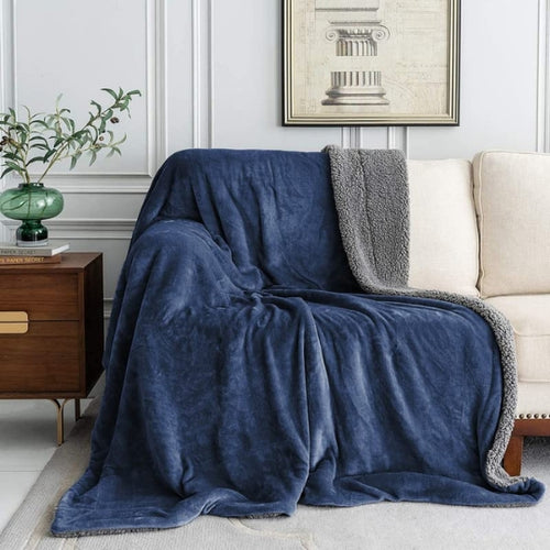 bellolin Thick and Warm Sherpa Fleece Throw Blanket for Winter, Soft Fuzzy Plush Blanket for Couch and Bed, Cozy All-Season Blanket, Navy