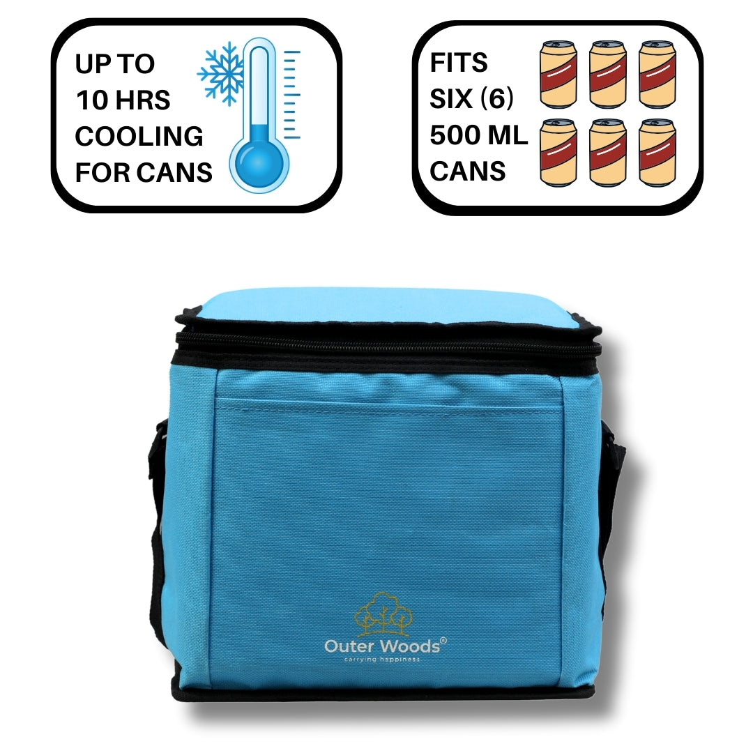 Outer Woods Insulated 6 Can Cooler Bag, Fits 6 x 500ml Beer Cans, Keep Cans Cool for up to 10 Hrs, with 2 Units of Ice Gel Packs