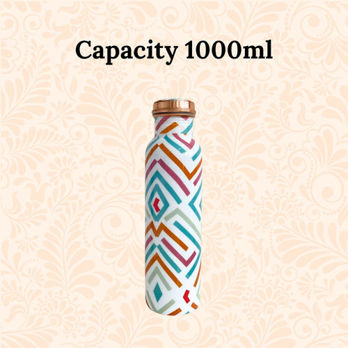 SuperGeneriX Copper Water Bottle (1 Litre), Leakproof, Pure Copper Water Bottle, Tamba Bottles, Authentic, Durable Bottle for Everyday Use (Multicolor Abstract)