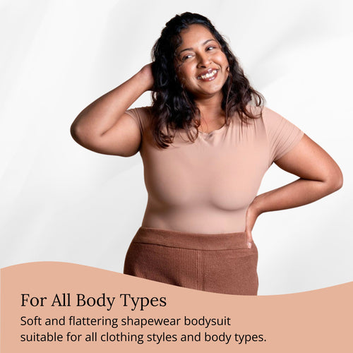 Sculpting Stretchable Body Suit for Women Short Sleeve Round Neck Body Suit Breathable & Comfortable
