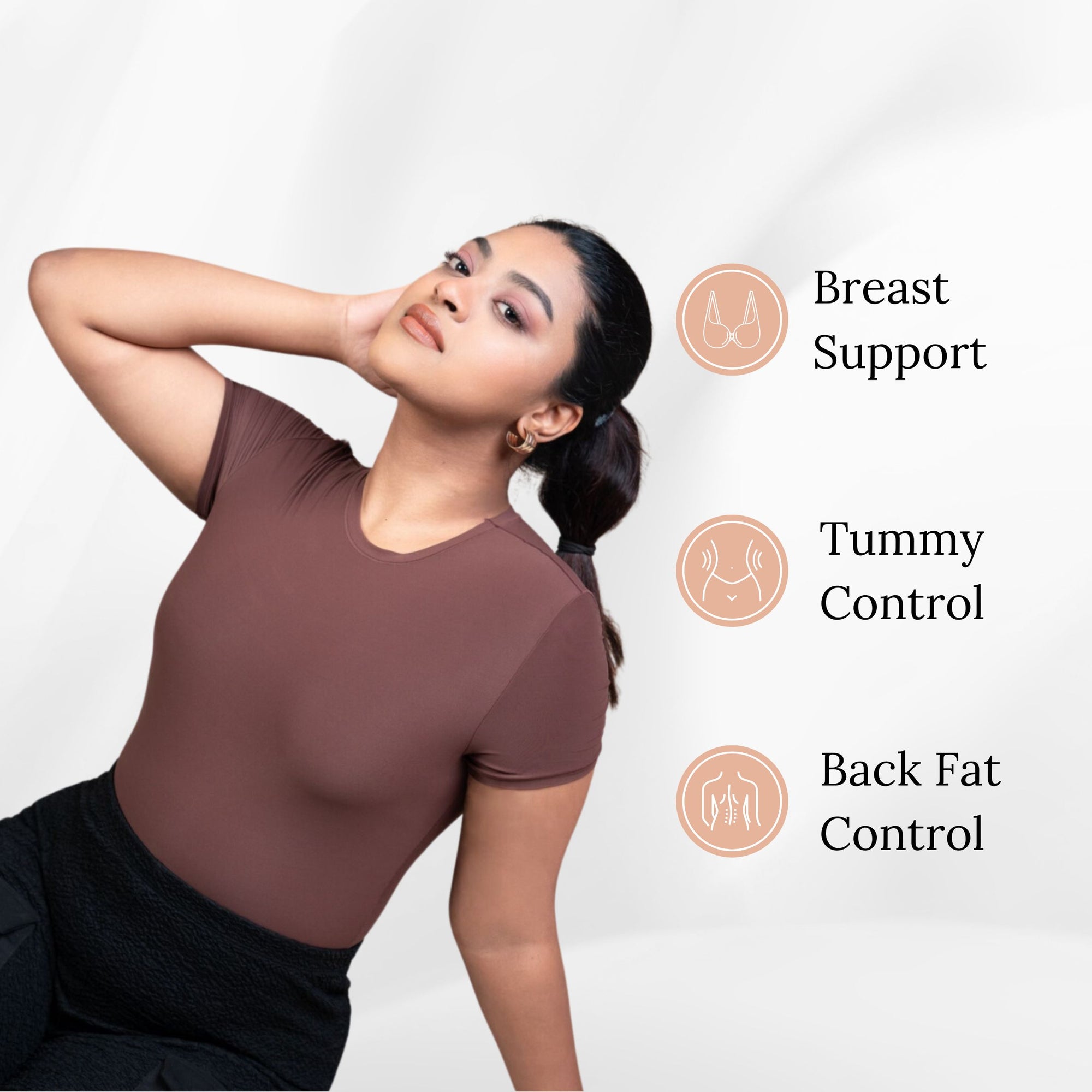 Sculpting Stretchable Body Suit for Women Short Sleeve Round Neck Body Suit Breathable & Comfortable