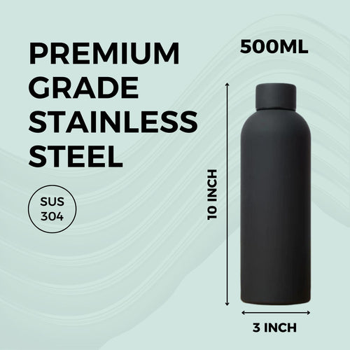 SuperGeneriX 17oz Matte Finish Stainless Steel Water Bottle | Vacuum Insulated Travel Bottle |12 hrs Hot & 18 hrs Cold| Smooth Rubber Finish Water Bottle (Black)