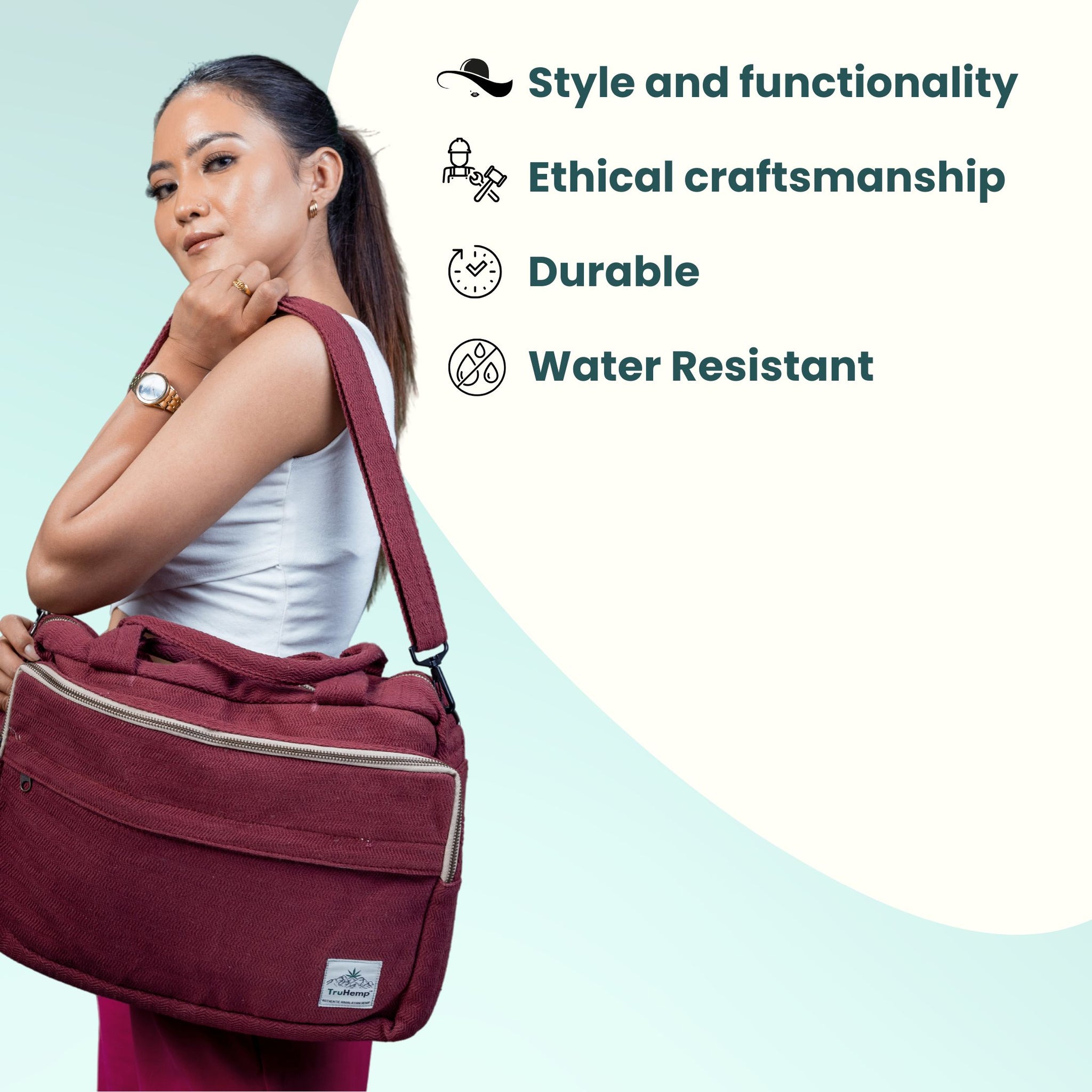 TruHemp Handmade Hemp Side Bag with Cotton Blend– Durable and Stylish Crossbody Messenger Bag with Adjustable Strap