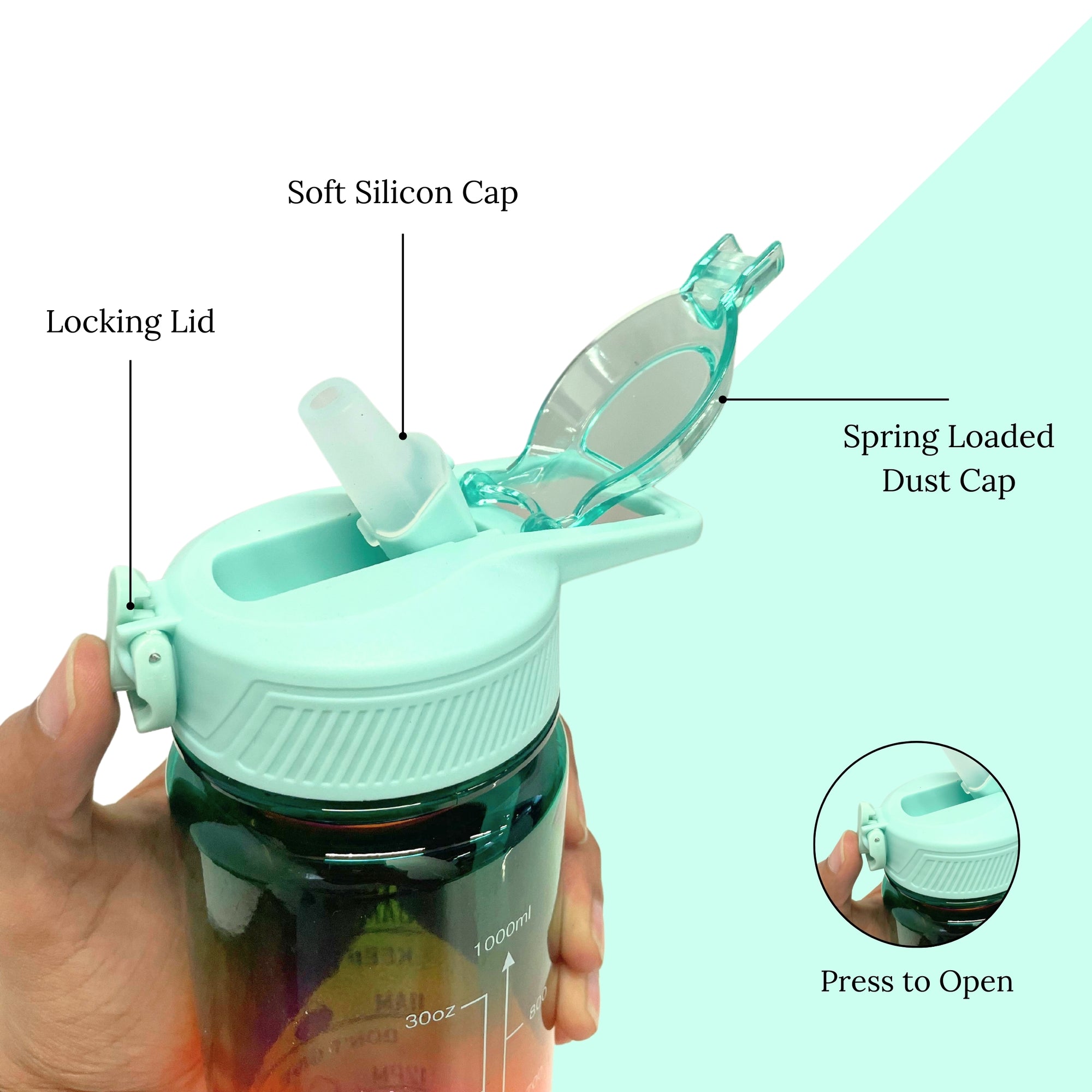 SuperGeneriX Motivational Water Bottle 1 Litre, Durable BPA-Free Leakproof Bottle with Time Marker for Office, Gym, Outd