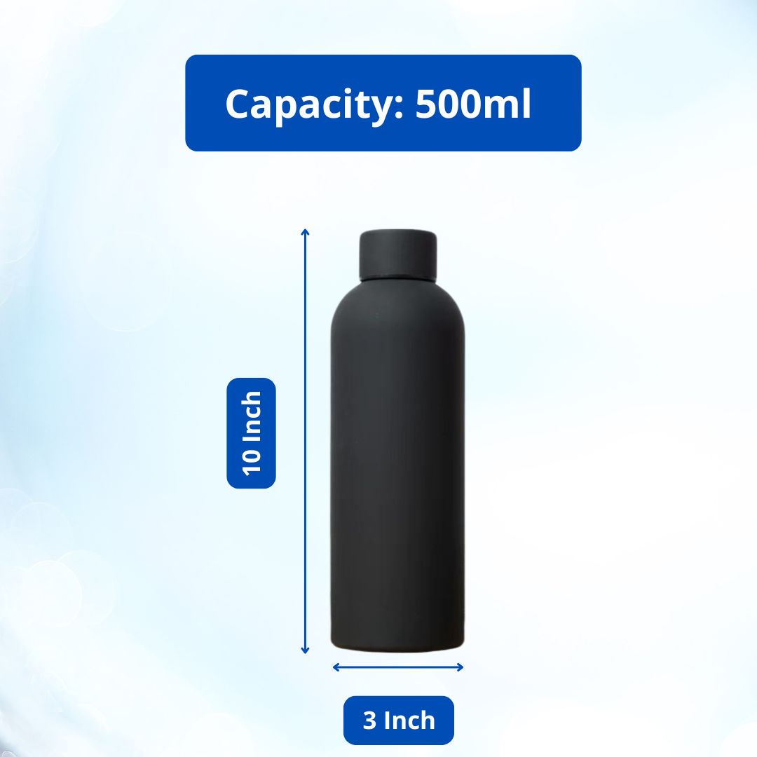 SuperGeneriX 17oz Matte Finish Stainless Steel Water Bottle | Vacuum Insulated Travel Bottle |12 hrs Hot & 18 hrs Cold| Smooth Rubber Finish Water Bottle (Black)