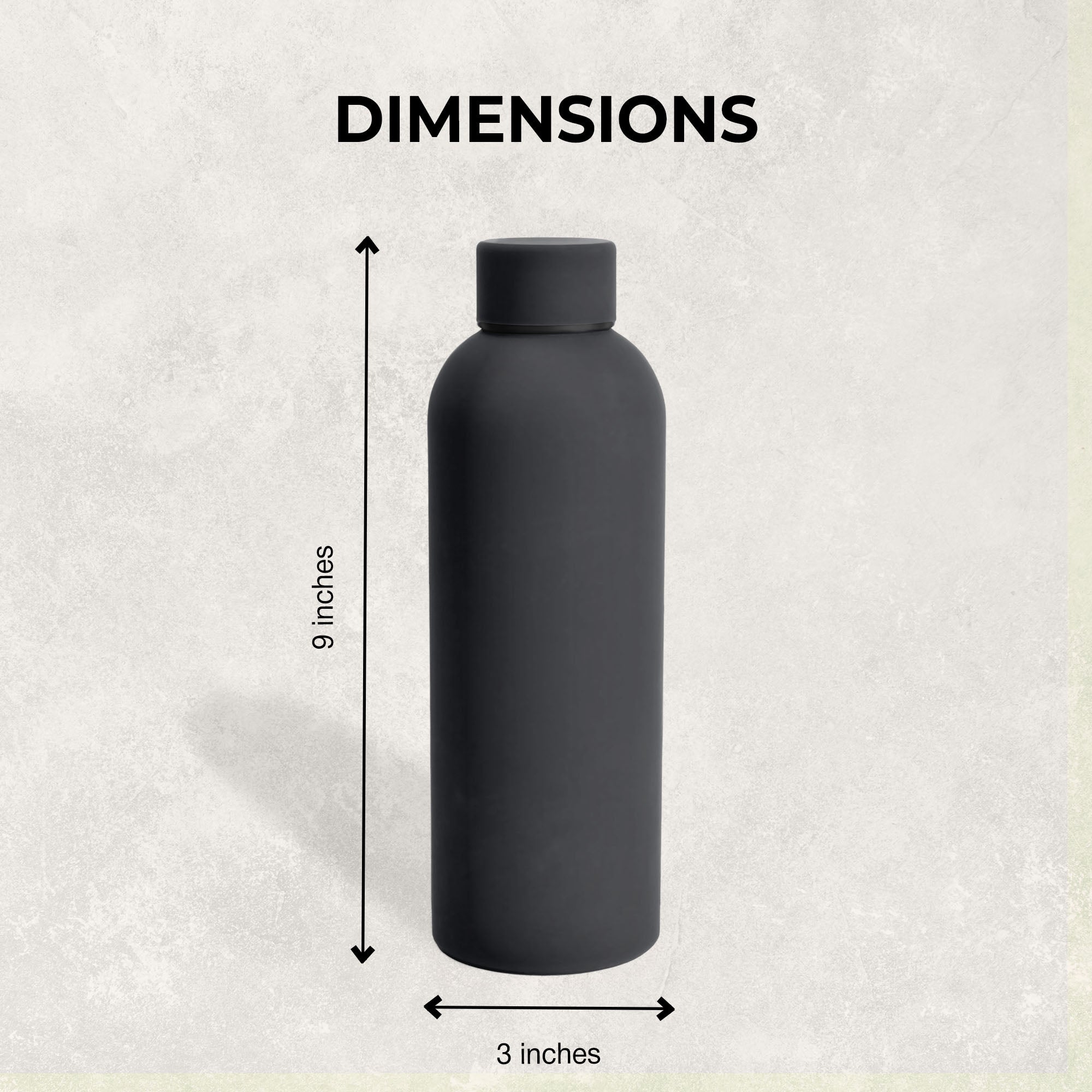 SuperGeneriX 17oz Matte Finish Stainless Steel Water Bottle | Vacuum Insulated Travel Bottle |12 hrs Hot & 18 hrs Cold| Smooth Rubber Finish Water Bottle (Black)
