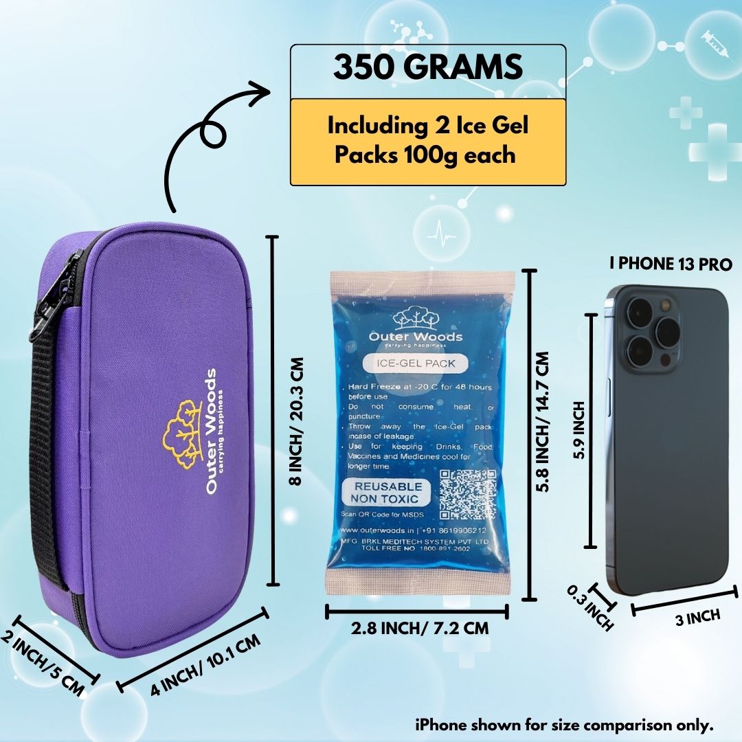 Outer Woods Insulin Cooling Travel Pouch with Two Ice Gel Packs, Cold Pack for Insulin, Insulin Carrier Bag, Keeps Insulin Safe and Cool for 6 to 8 Hours