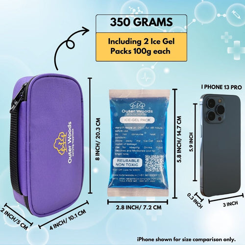 Outer Woods Insulin Cooling Travel Pouch with Two Ice Gel Packs, Cold Pack for Insulin, Insulin Carrier Bag, Keeps Insulin Safe and Cool for 6 to 8 Hours