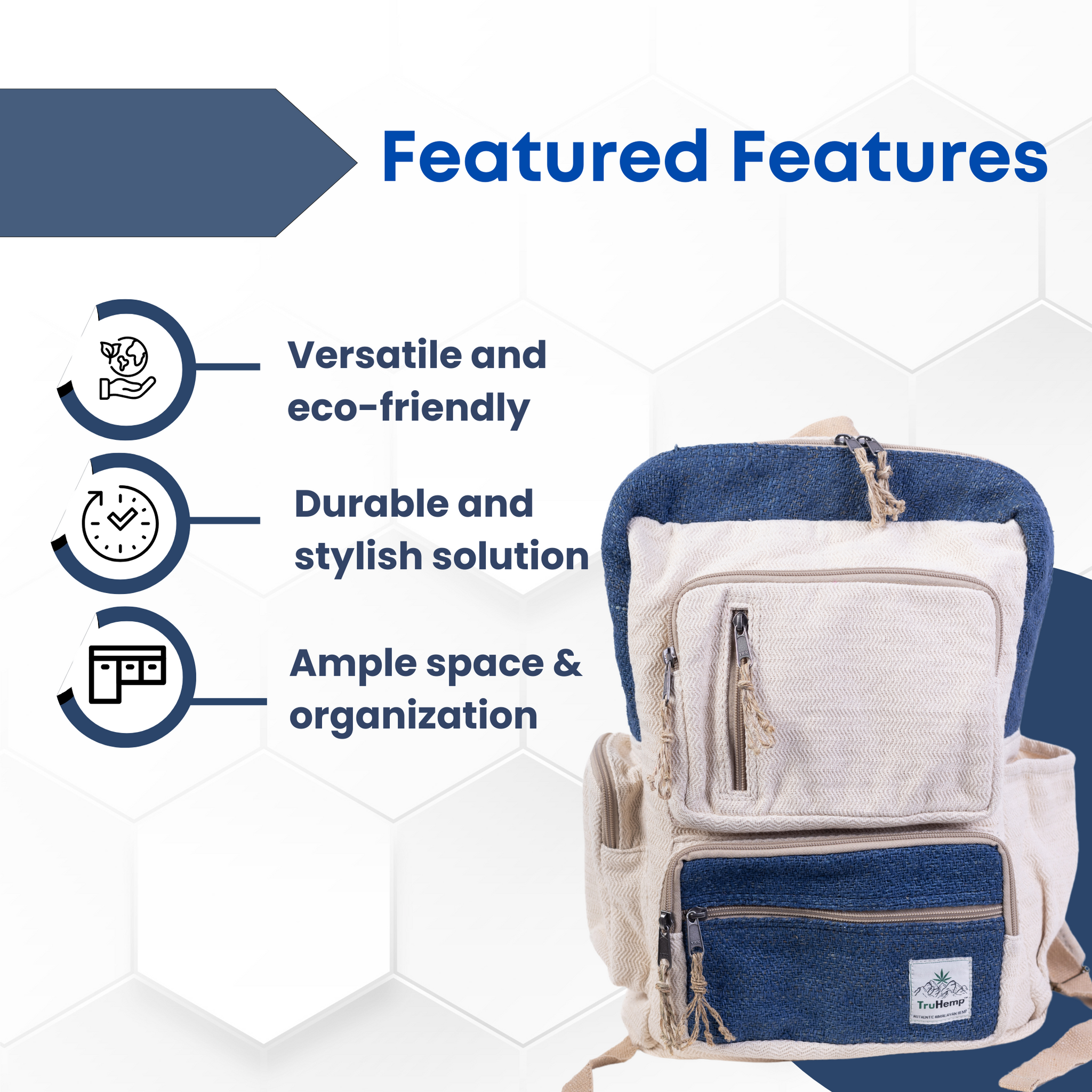 TruHemp Handmade Multi-Pocket Hemp Backpack– Durable & Spacious Backpack with Zippered Compartments, Adjustable Straps for Travel, and Outdoor Activities