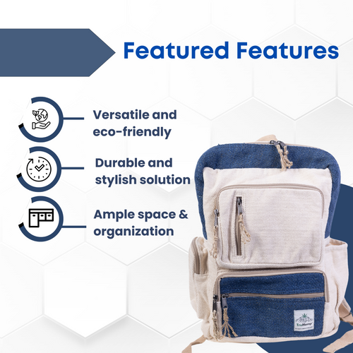 TruHemp Handmade Multi-Pocket Hemp Backpack– Durable & Spacious Backpack with Zippered Compartments, Adjustable Straps for Travel, and Outdoor Activities