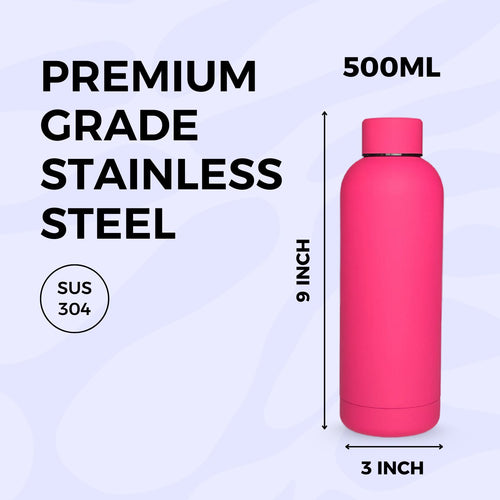 SuperGeneriX 17oz Matte Finish Stainless Steel Water Bottle | Vacuum Insulated Travel Bottle |12 hrs Hot & 18 hrs Cold| Smooth Rubber Finish Water Bottle (Black)