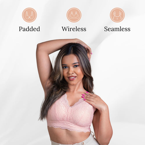 Women's Lace Bra Bralette Everyday Comfort Padded Bra for Women Non-Adjustable Strap with Back Hook Closure