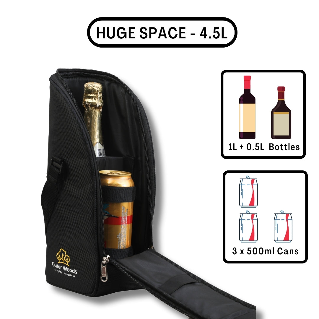 Outer Woods Insulated 1.5 Bottle Cooler Bag, with 2 Units of Ice Gel Pack, for Wine, Beer, Whisky, and All Kinds of Bottles