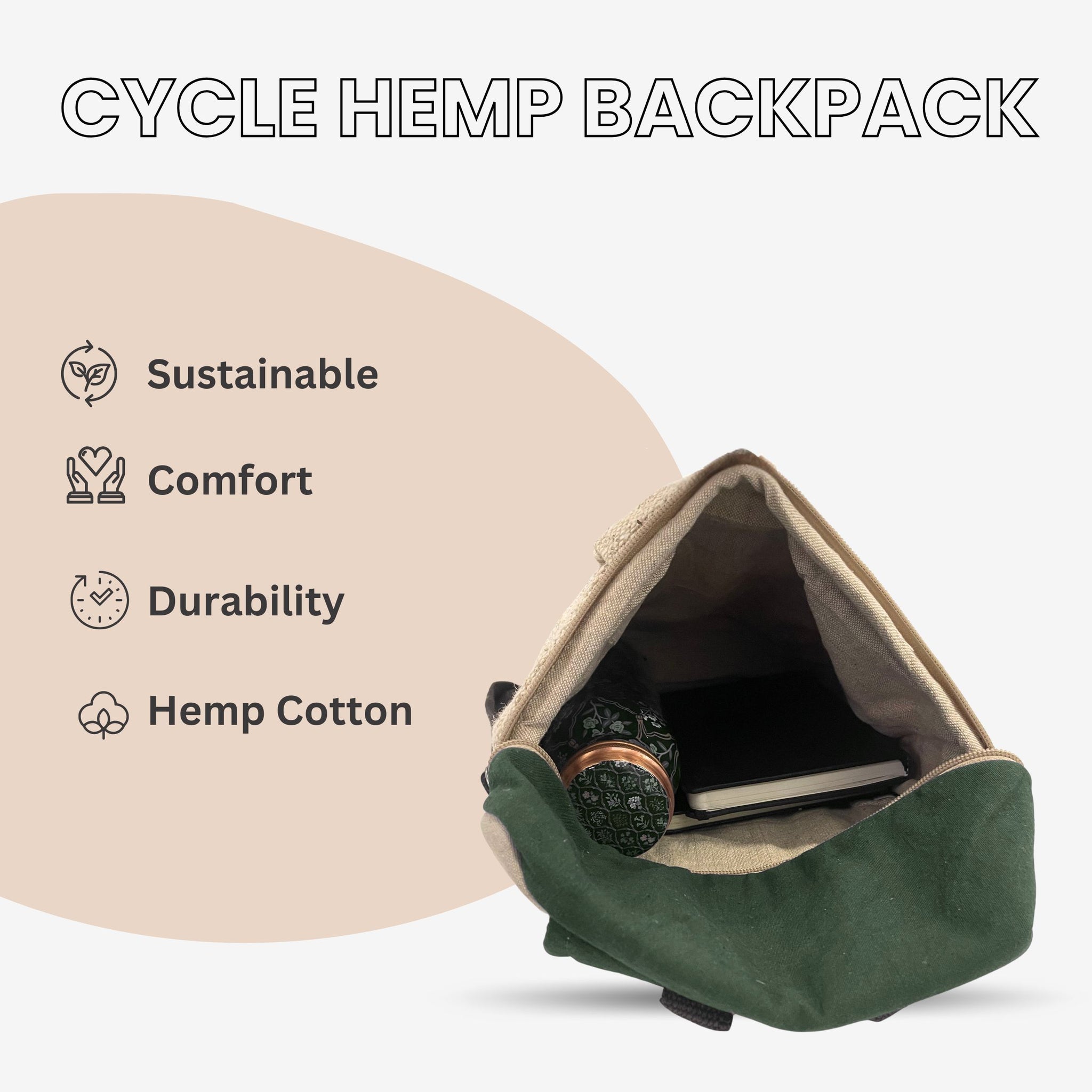 TruHemp Handcrafted Hemp Backpack– Spacious & Durable Backpack with Cotton Lining, Ideal for Everyday Use, Travel, and Work