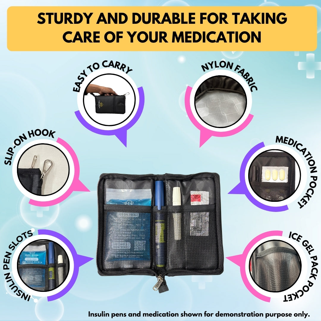 Outer Woods Nylon Insulin Cooling Wallet, Includes Two Ice Gel Packs, Black, Insulin Travel Pouch, Insulin Cooling Case