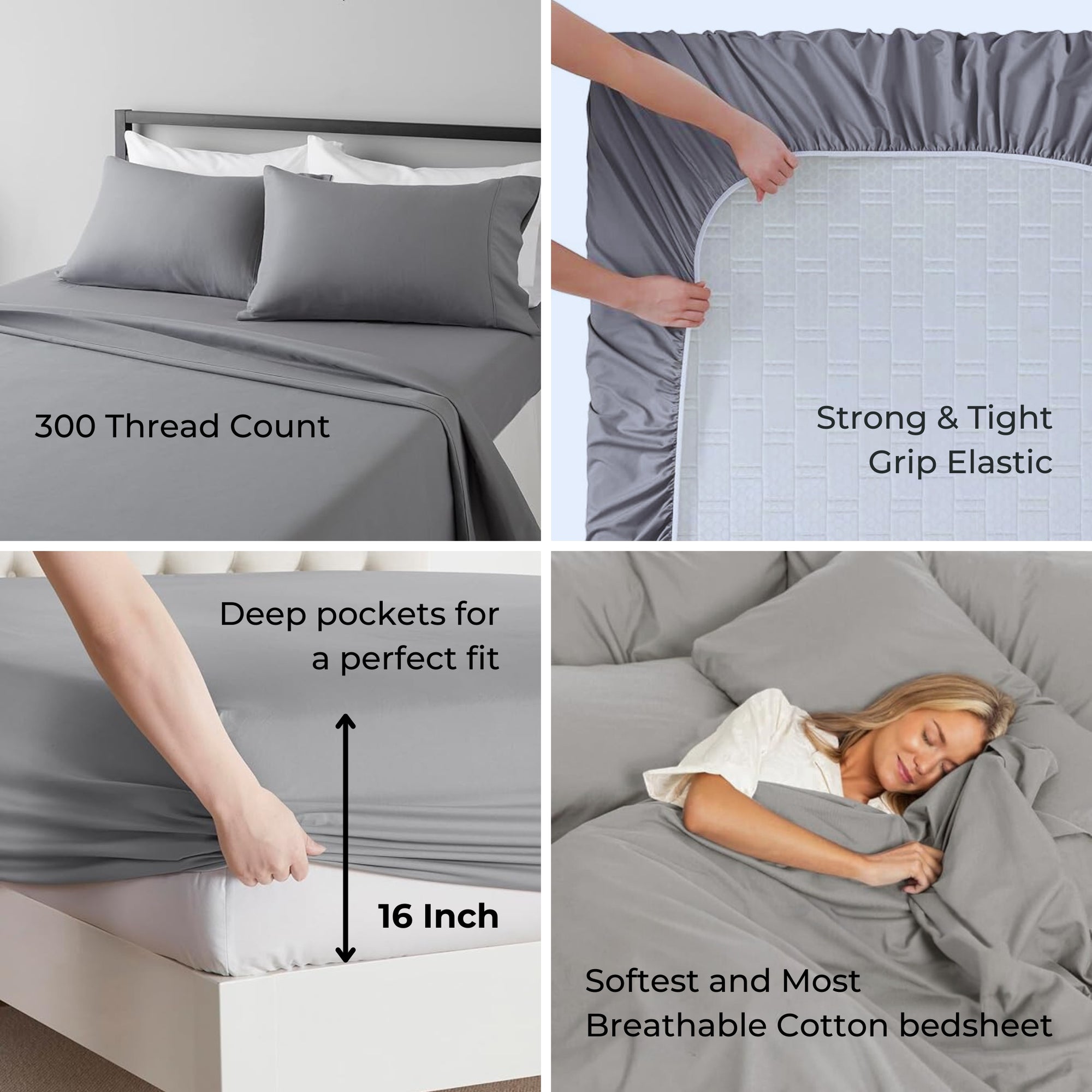 bellolin 100% Cotton Bed Sheet Set with Deep Pocket, 400 Thread Count Extra Soft Bed Sheet, Cooling Sheet with 2 Pillow Covers - 4 Piece Set