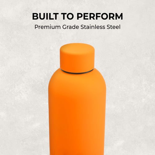 SuperGeneriX 500ml Matte Finish Stainless Steel Water Bottle | Vacuum Insulated Travel Bottle | 12 hrs Hot & 18 hrs Cold | Smooth Rubber Finish Water Bottle (Orange)