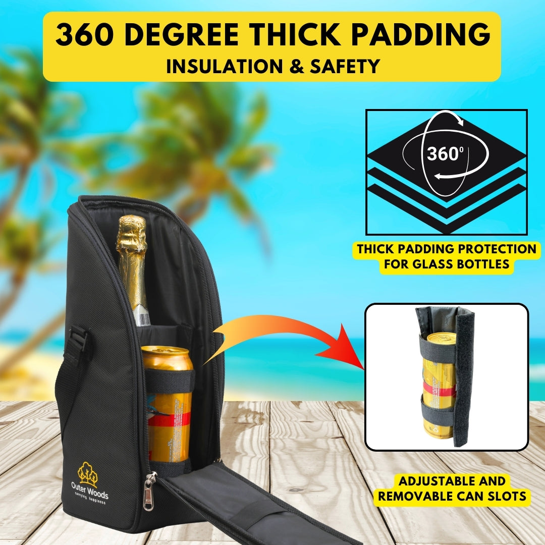 Outer Woods Insulated 1.5 Bottle Cooler Bag, with 2 Units of Ice Gel Pack, for Wine, Beer, Whisky, and All Kinds of Bottles