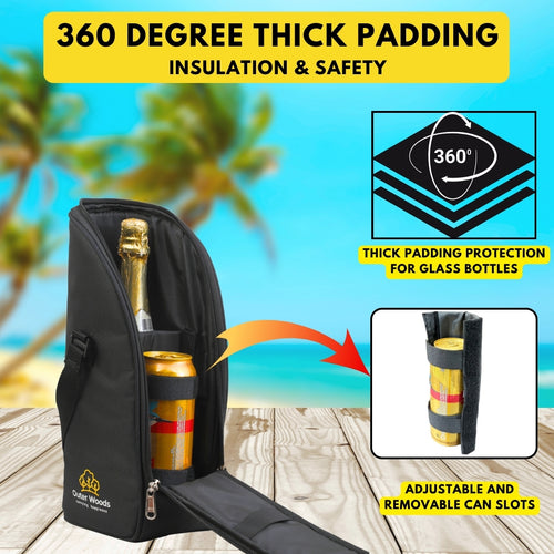 Outer Woods Insulated 1.5 Bottle Cooler Bag, with 2 Units of Ice Gel Pack, for Wine, Beer, Whisky, and All Kinds of Bottles