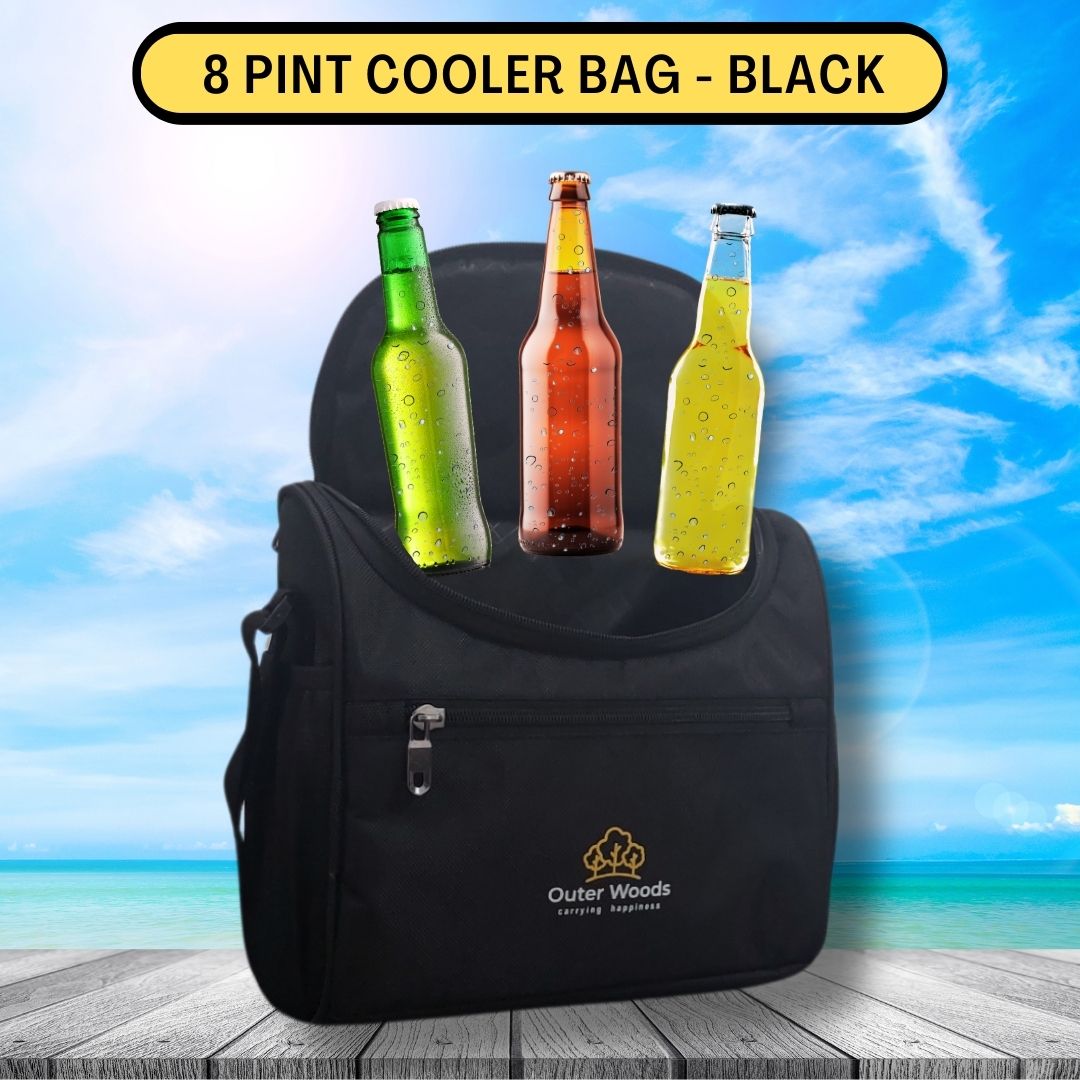 Outer Woods Insulated 8 Pint Bottle Bag, Fits 8 x 330 ml Pint Bottles, 6 to 8 Hours Cooling, Includes 4 Ice Gel Packs